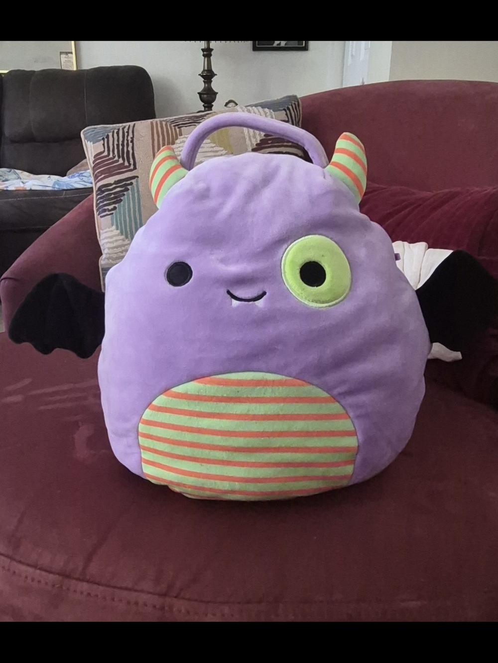 Squishmallows Blaze the Monster Bat Treat Pail. Plush trick-or-treat